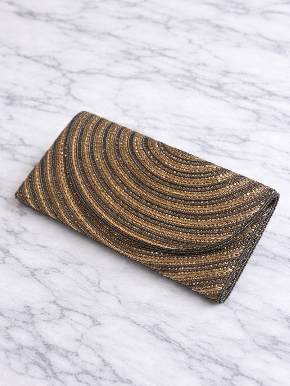 Elegant Gold and Black Beaded Evening Clutch